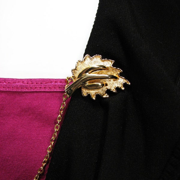 Sweater Clip Gold Leaf Upcycled Jewelry Shrug Jacket Closure Leaves Cardigan Guard