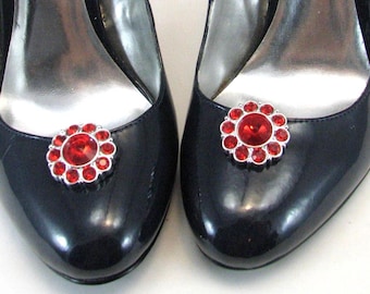 Shoe Clips Red Rhinestones 1 Pair Shoe Jewelry Accessories