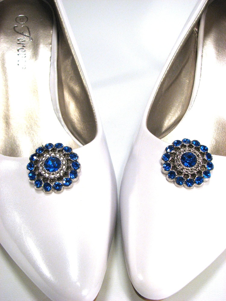 Something Blue Shoe Clips Royal Blue Sapphire Blue Rhinestone Etsy