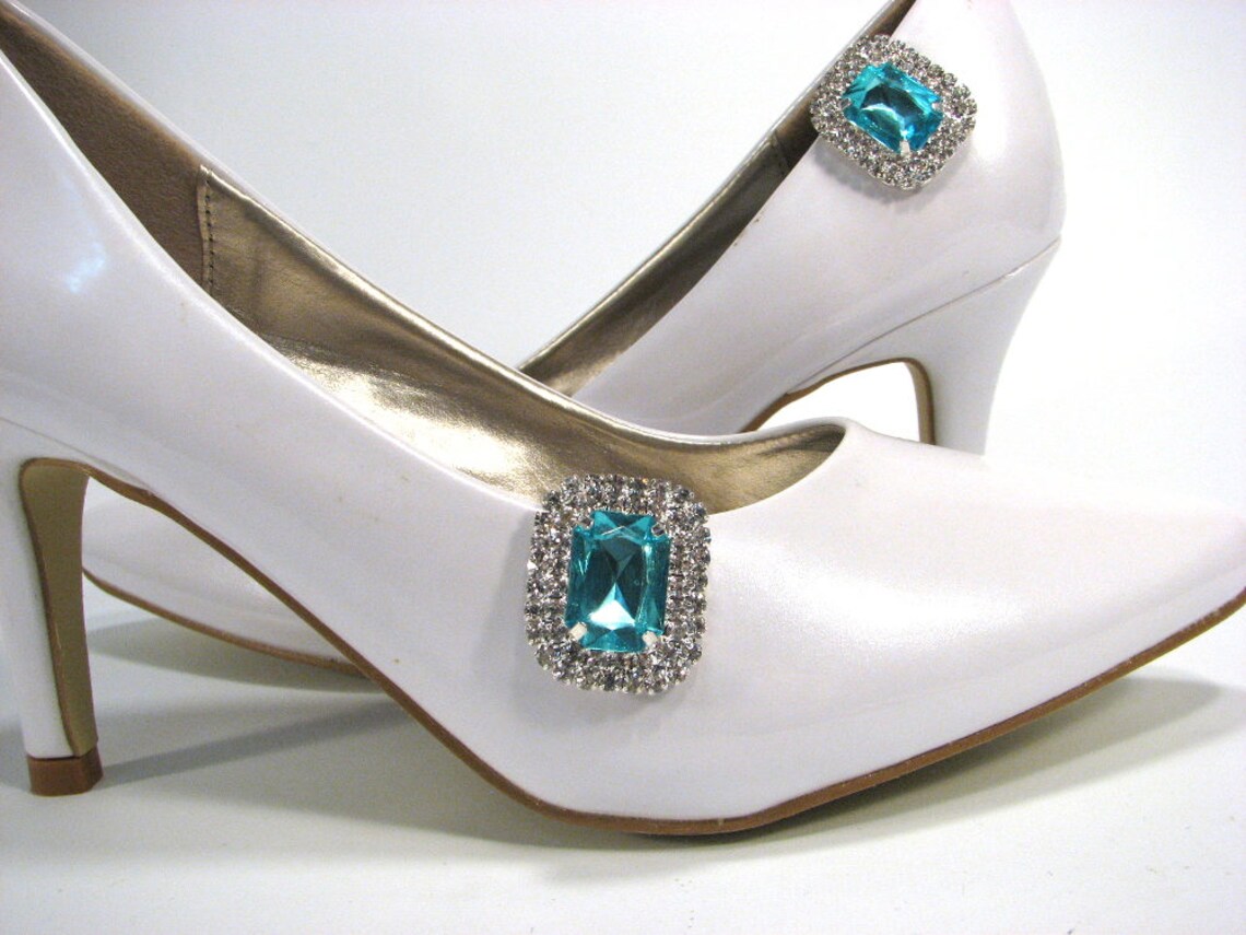 Aqua Blue Rhinestone Shoe Clips Turquoise Blue Marine Blue Etsy