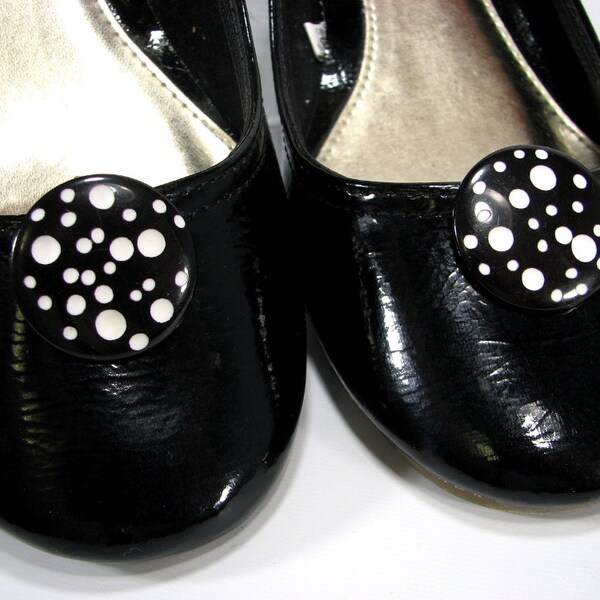 Upcycled Shoe Clips Black and White Funky Polka Dot Big Round Accessories for your Shoes