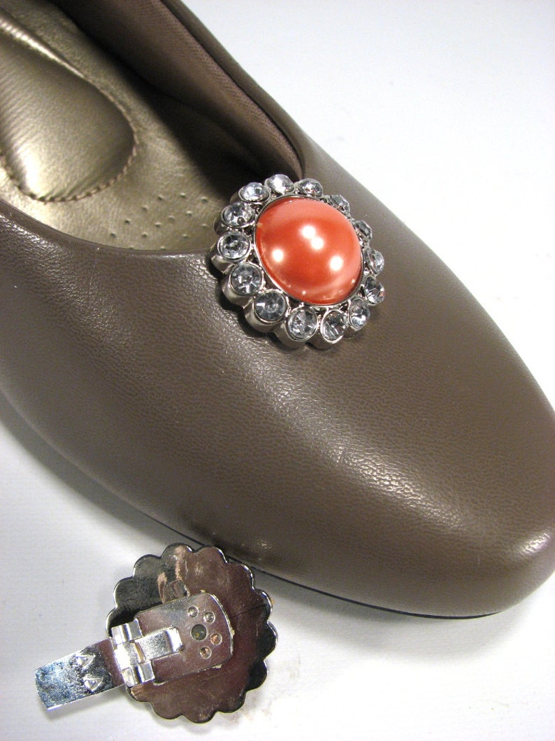Shoe Clips White Pearl and Hot Pink Rhinestones Round Shoe Etsy