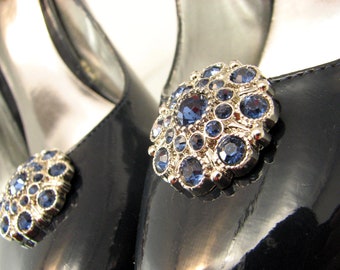 Shoe Clips Midnight Blue Rhinestone Navy Blue Cluster Round Shoeclips for Prom Wedding Jewelry for your Shoes 1 Pair Shoe Brooch