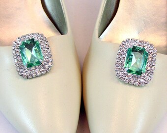 Light Green Rhinestone Shoe Clips Peridot Kelly Green White Rhinestones 1 Pair Prom Wedding Shoes Accessories