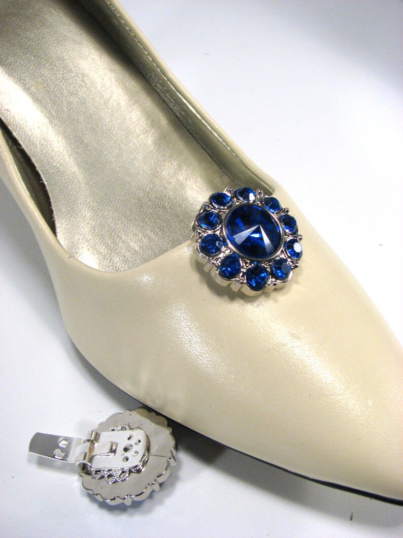 Shoe Clips Royal Blue Rhinestones Round Sapphire 1 Pair Shoe Etsy