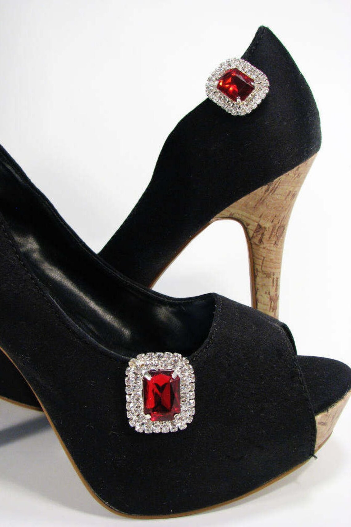 Stunning Red Shoe Clips Dark Red Rows of White Rhinestones 1 Etsy