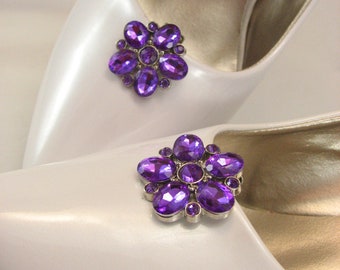 Purple Flower Shoe Clips Violet Acrylic Stones Pretty Orchid Shoeclips 1 Pair Prom Wedding Jewelry for your Shoes Shoe Accessories Brooch