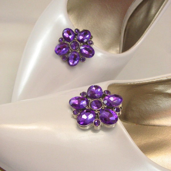 Purple Flower Shoe Clips Violet Acrylic Stones Pretty Orchid Shoeclips 1 Pair Prom Wedding Jewelry for your Shoes Shoe Accessories Brooch