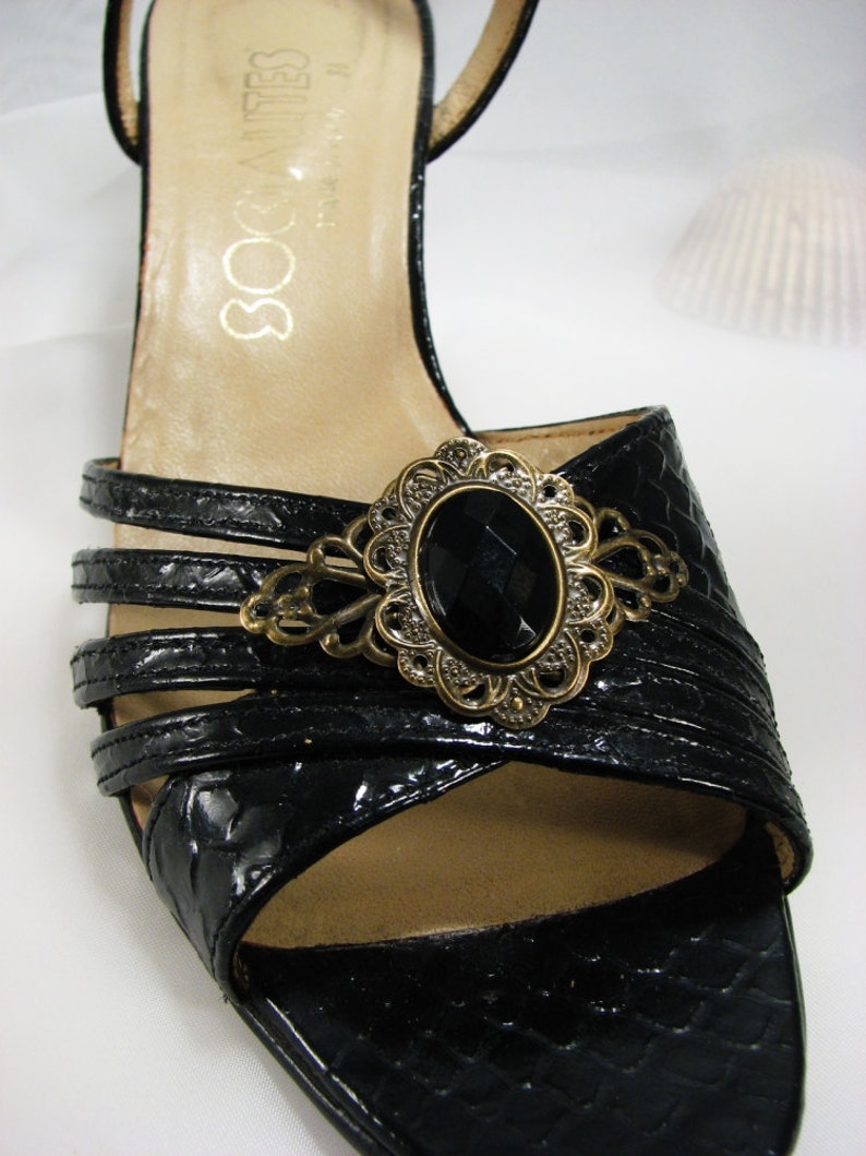 Jet Black Shoe Clips Fancy Filigree Jewelry for your Feet 1 Pair