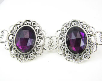 Purple Shoe Clips Silver Filigree Shoe Accessories Faceted Cabochon Jewelry for Shoes 1 Pair Bridal Party Wear