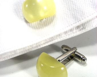 CLEARANCE! Upcycled Cuff Links Yellow Lucite-like Cufflink Accessories Free Gift Box