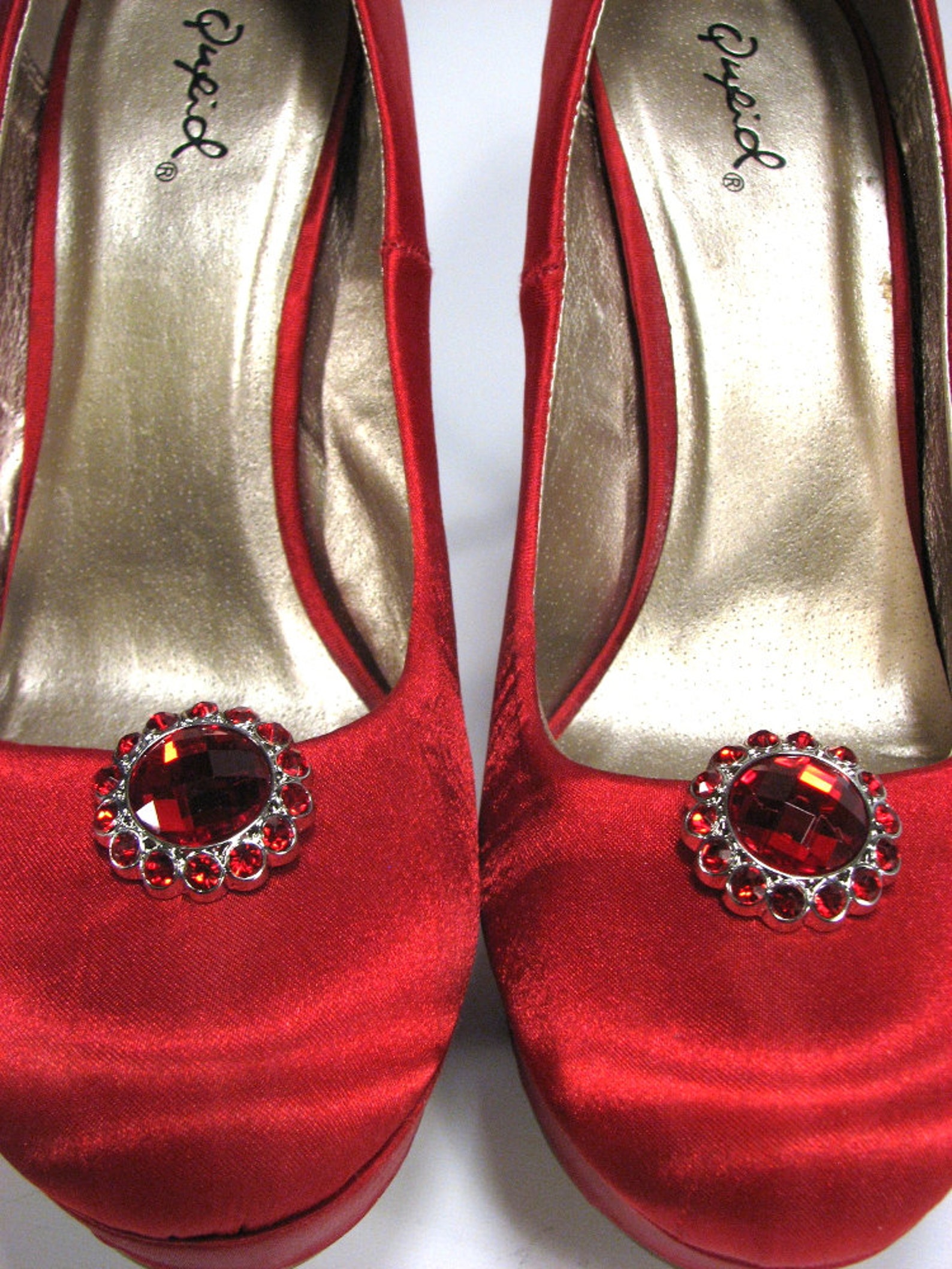 Red Shoe Clips Round Faceted Ruby Red Rhinestones 1 Pair Etsy