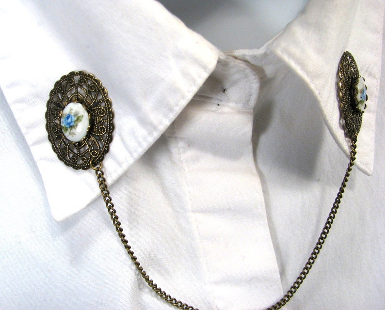 Jackets Sweater Clip Glass Cameo Blue Flowers for Cardigans Shrugs Oval