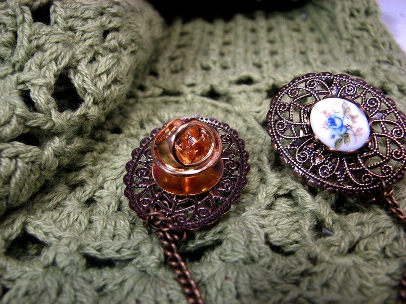 Jackets Sweater Clip Glass Cameo Blue Flowers for Cardigans Shrugs Oval