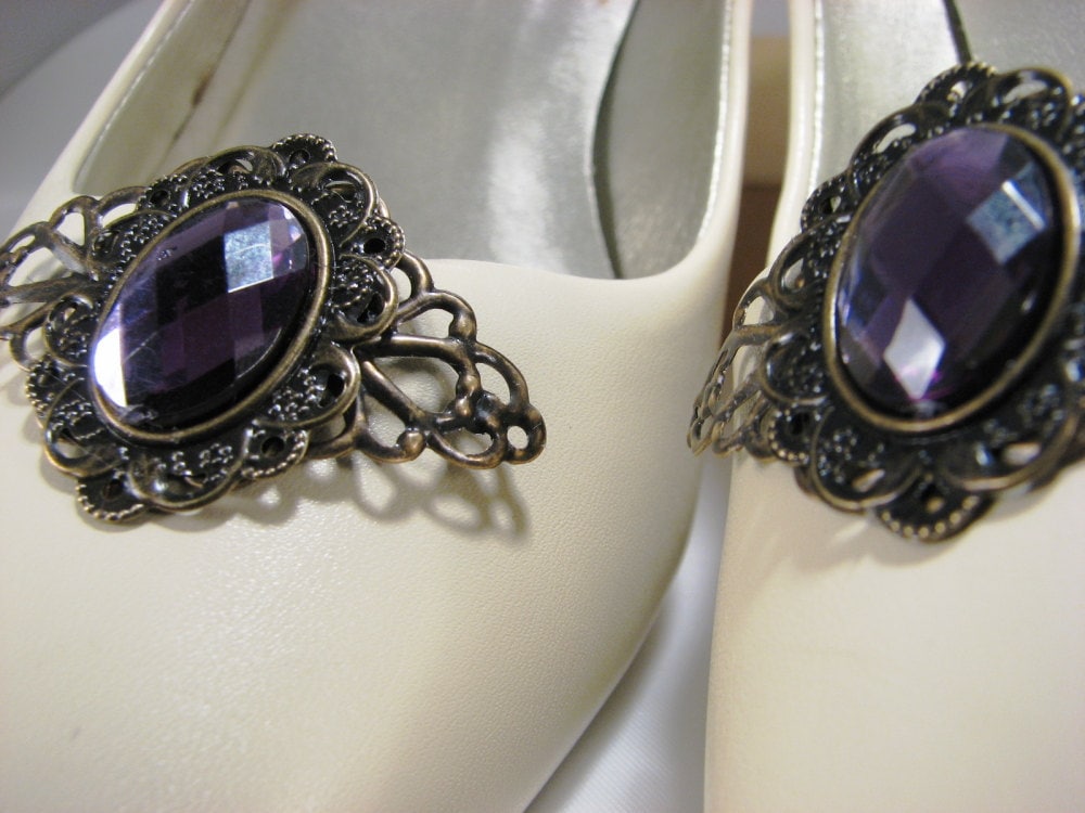 SHOE CLIPS Purple Filigree Amethyst Bronze Filigree 1 Pair Shoe Jewelry