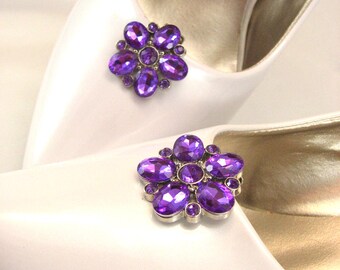 Purple Flower Shoe Clips Violet Acrylic Stones Orchid 1 Pair Prom Wedding Shoe Jewelry Accessories