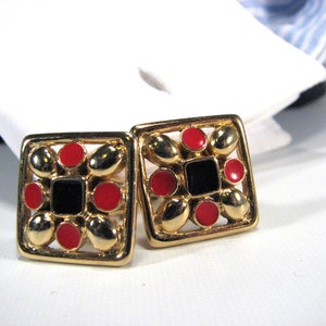 SALE! Square Cuff Links Black Red Gold Detail One of a Kind for Men or Women Cufflinks