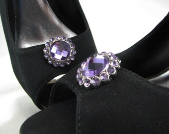Shoe Clips Lilac Lavender Faceted Jewel and Rhinestones Round Light Purple 1 Pair Shoe Jewelry