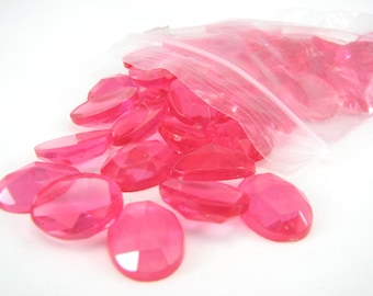 Pink Jewel Jewelry Makers Crafter Destash! 55 pcs Dark Pink Oval Flatback Faceted Acrylic Rhinestone 18x13mm Scrapbooking Card Making Mosaic