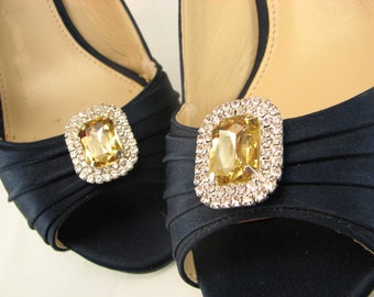 Stunning Champagne Rhinestone Shoe Clips Pale Yellow-Brown with White Rhinestones 1 Pair Prom Wedding Jewels for your Shoes