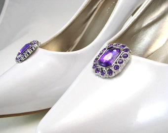 Purple Shoe Clips Rhinestones Octagon (1 Pair) Shoe Brooch Jewels for Shoes
