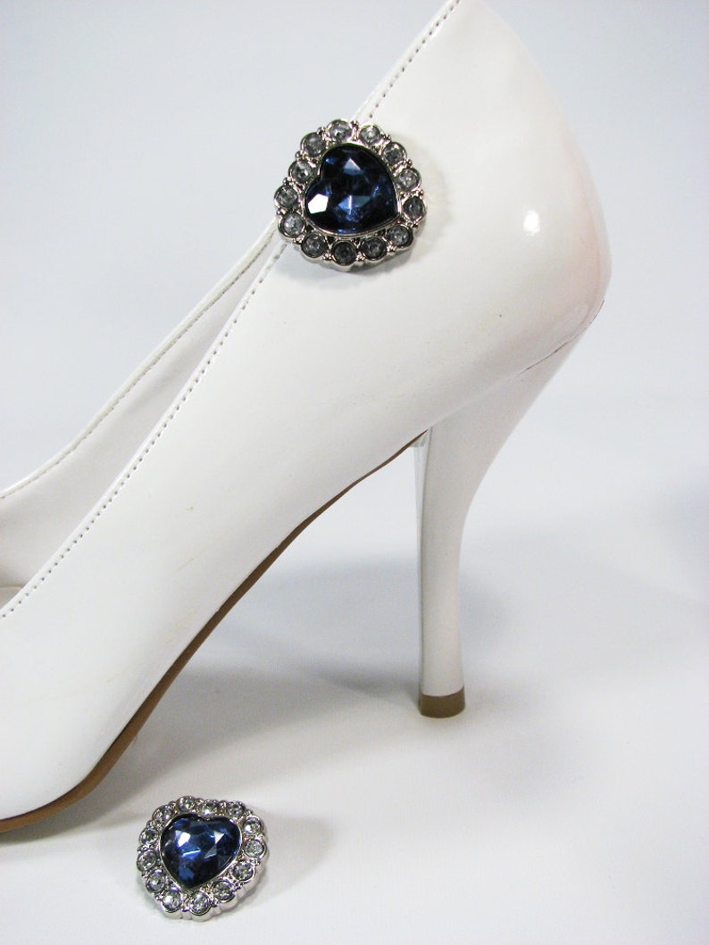 Blue Wedding Shoe Clips Midnight Blue Heart Shape Navy Rhinestones 1