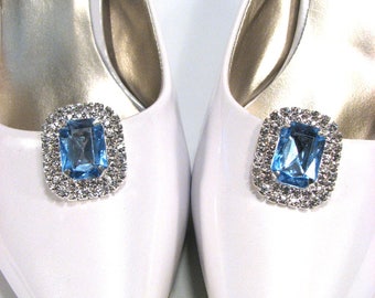 Sky Blue Shoe Clips Pale Blue White Rhinestones 1 Pair Wedding Shoe Jewelry Accessories for Prom