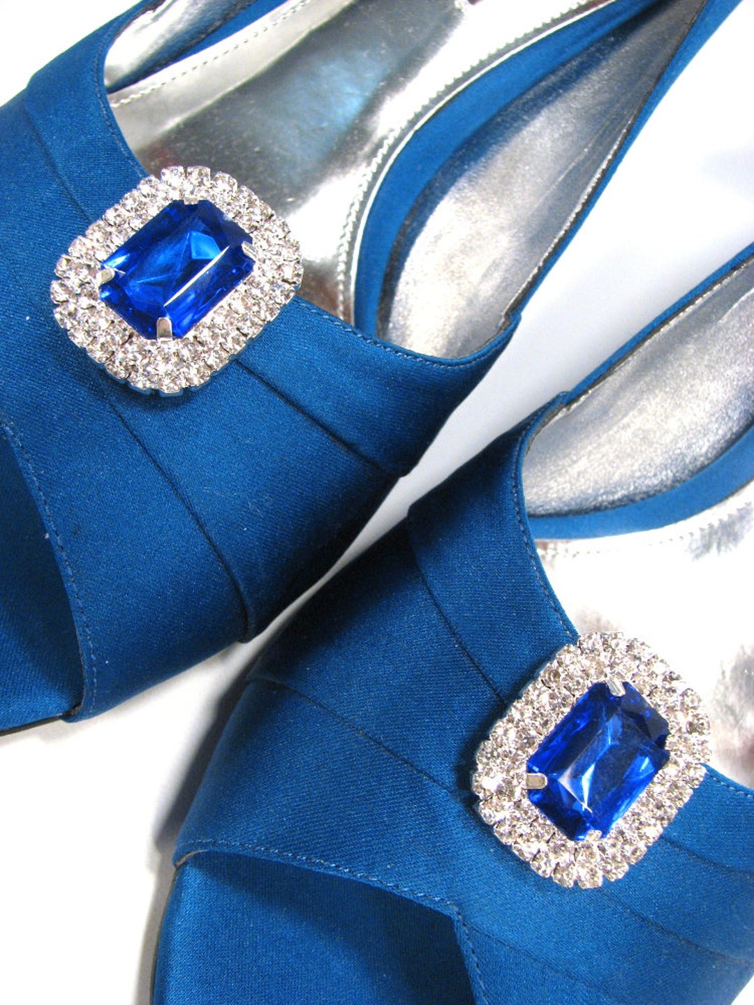 Stunning Sapphire Blue Shoe Clips Royal Blue Rows of White Etsy
