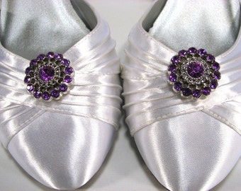 Shoe Clips Purple Round Shoeclips Rhinestone Vintage Inspired Jewelry for your Shoes Wedding Bride Prom 1 Pair