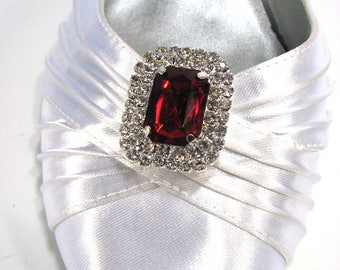 Stunning Red Shoe Clips Dark Red Rows of White Rhinestones 1 Pair Prom Wedding Jewels for your Shoes