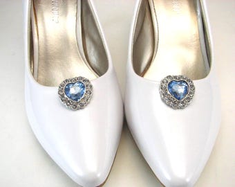 Light Blue Shoe Clips Heart Rhinestones Baby Blue 1 Pair Jewelry Accessories