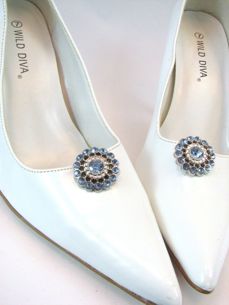Something Blue Shoe Clips Light Blue Baby Blue Rhinestone Vintage