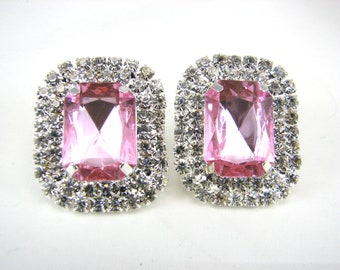 Light Pink Rhinestone Shoe Clips Pastel Pink with white Rhinestones 1 Pair Prom Wedding Shoes Accessories Clip on Jewels