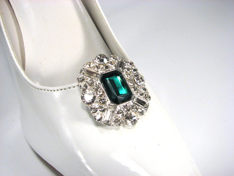 Brilliant Emerald Green Shoe Clips With White Rhinestones 1 Etsy