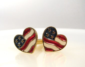 SALE Cuff Links Men Women American Flag Heart Shape Upcycled Fourth of July