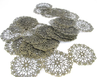 Crafting Jewelry Makers Destash! Round Textured Filigree Antique Bronze Wrapping Tags Stampings Supplies DIY Crafts Jewelry Making 39 Charms