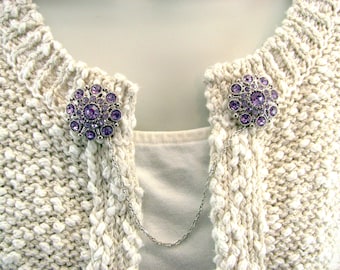 Sweater Clips Light Purple Rhinestone Cluster Round Wedding Lavender Cardigan Clip Jewelry Lilac Collar Clasp s Vintage Inspired jewelry