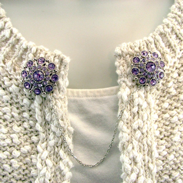 Sweater Clips Light Purple Rhinestone Cluster Round Wedding Lavender Cardigan Clip Jewelry Lilac Collar Clasp s Vintage Inspired jewelry