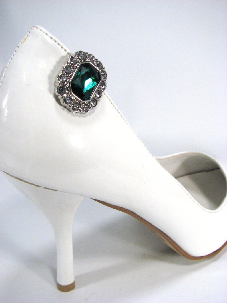 Emerald Green Shoe Clips With White Rhinestones Octogon Shape Etsy