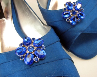 Sapphire Blue Flower Shoe Clips Royal Blue Acrylic Stones Pretty Turquoise Shoeclips 1 Pair Prom Wedding Shoe Jewelry Shoe Accessories