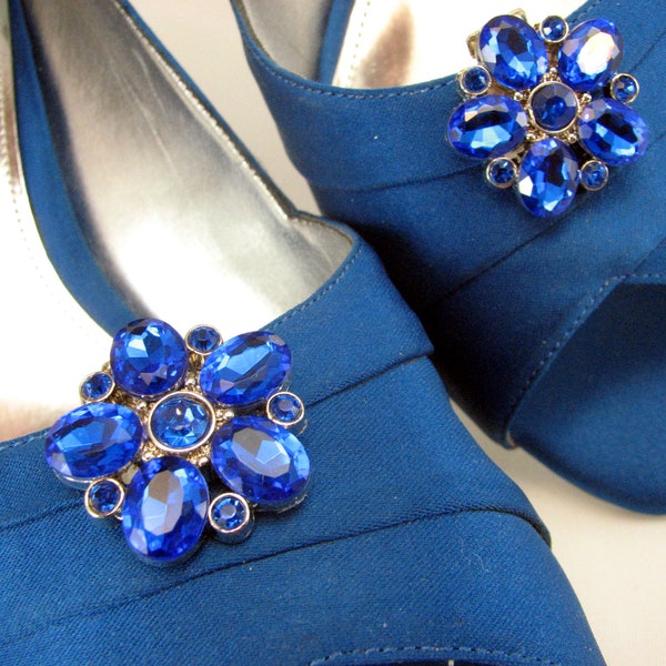 Sapphire Blue Flower Shoe Clips Royal Blue Acrylic Stones Pretty Turquoise Shoeclips 1 Pair Prom Wedding Shoe Jewelry Shoe Accessories