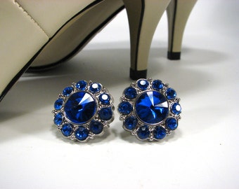 Shoe Clips Royal Blue Rhinestones Round Sapphire 1 Pair Shoe Accessories Jewelry for your Shoes