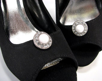 Shoe Clips White Rhinestones Surround Ivory Center Shoe Accessories 1 Pair Jewelry for your Shoes Shoeclip Mini