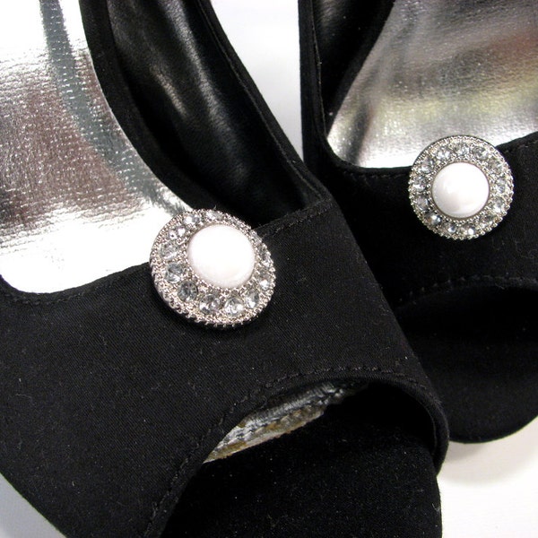 Shoe Clips White Rhinestones Surround Ivory Center Shoe Accessories 1 Pair Jewelry for your Shoes Shoeclip Mini