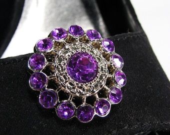 Shoe Clips Purple Round Shoeclips Orchid Violet Rhinestone Vintage Inspired Jewelry for Shoes Wedding Bride Prom 1 Pair