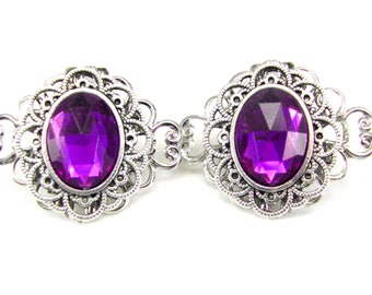 Orchid Shoe Clips Silver Filigree Violet Magenta Faceted Cabochon Jewelry for Shoes 1 Pair Bridal Accessories