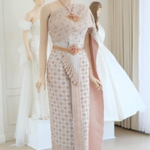 Luxury Thai Chakkri Bridal Dress| Thai/Khmer/Laos| Authentic Brocade Silk| Handmade Embroider| Made to Measure| Personalization avail