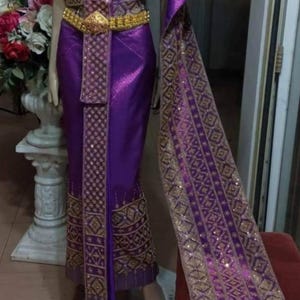 Gorgeous Thai Chakkri Bridal Dress| Thai/Khmer/Laos| Handwoven fabric| Handmade Embroider| Made to Measure| Personalization avail