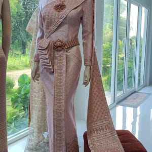 Sweet Thai Sivalai Bridal Dress| Thai/Khmer/Laos| Brocade silk fabric| Handmade Embroider| Made to Measure| Personalization avail