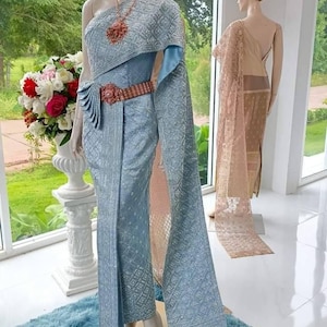 Gorgeous Thai Chakkri Bridal Dress| Thai/Khmer/Laos| Handwoven fabric| Handmade Embroider| Made to Measure| Personalization avail